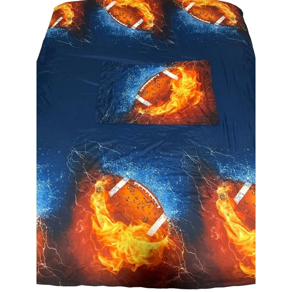 Football Fire Flame Sport NFL Twin Bed Duvet Cover Pillow Sham Bedding Kid Teen